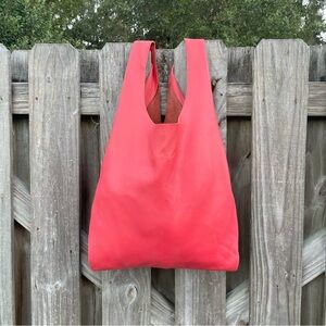 Baggu Top Grain Real Leather Hobo Bag Coral Tote Discontinued